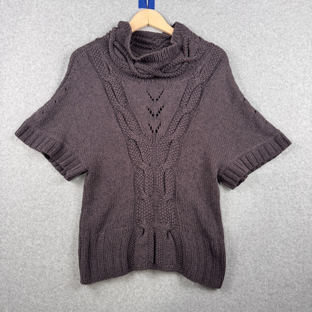 Guinevere Sweater Womens Small Gray Cowl Short Slv Cable Pullover Anthropologie